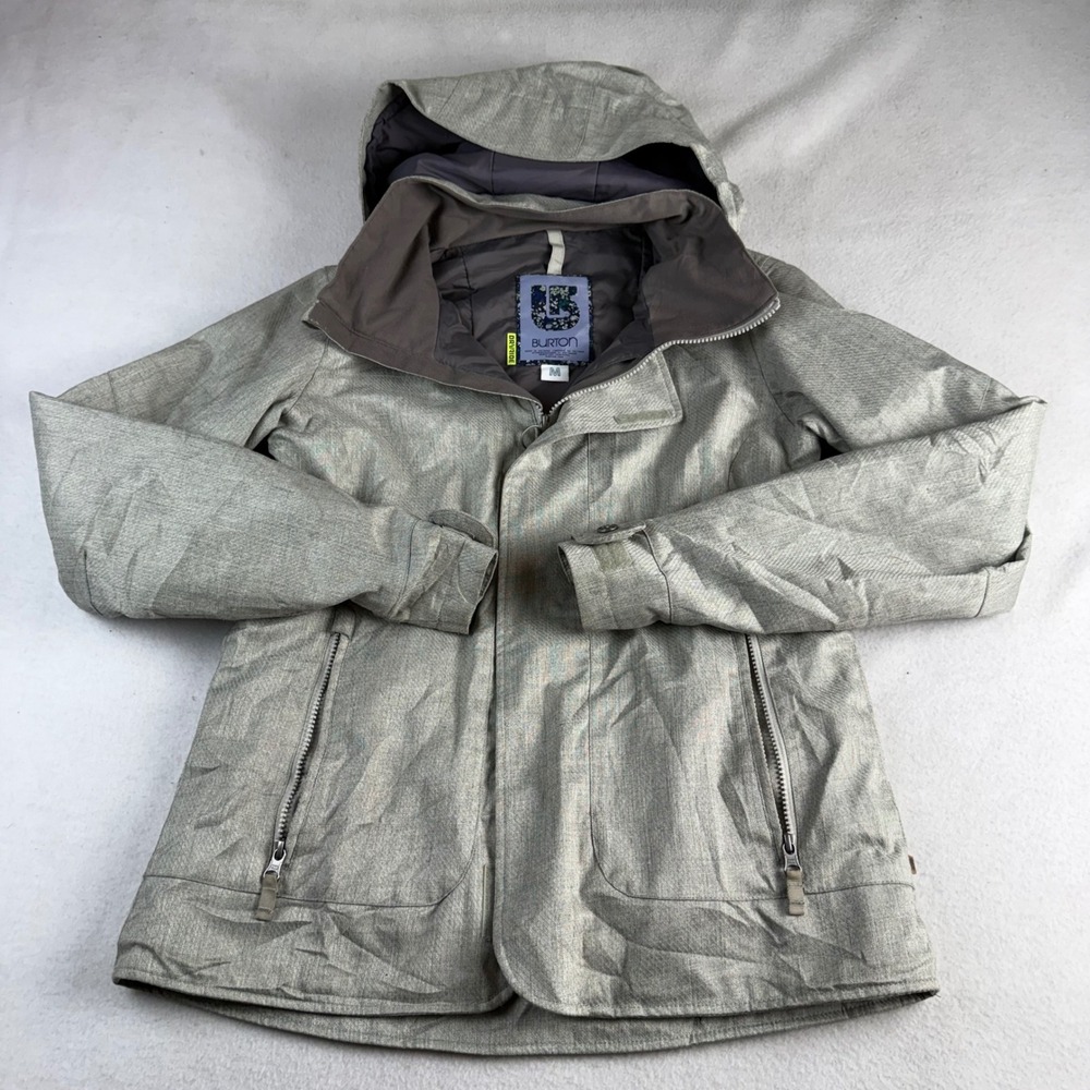 Burton Dryride Snowboard Jacket Womens Medium Gray Insulated Hooded Ski Coat